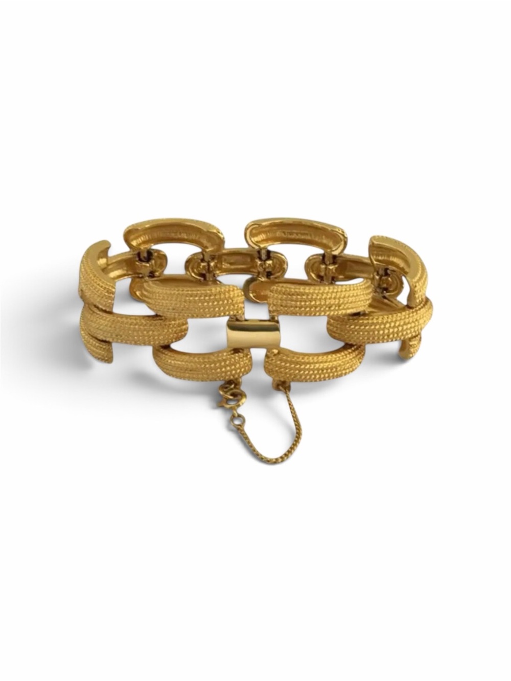 Vintage Monet Gold Tone Textured Link Bracelet 7” Statement Bracelet